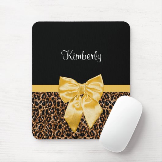 Stijlvolle luipaard Afdrukken Elegant Geel Bow en  Muismat (Met muis)