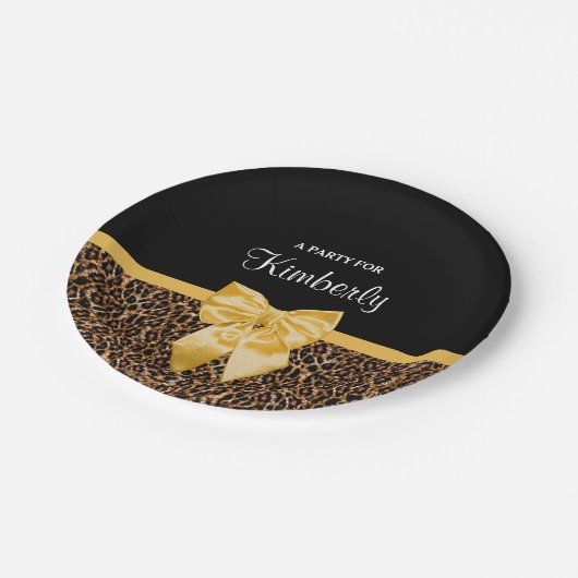 Stijlvolle luipaard Afdrukken Elegant Geel Bow en  Papieren Bordje (Gekanteld)