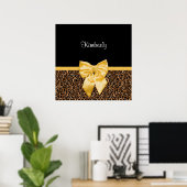 Stijlvolle luipaard Afdrukken Elegant Geel Bow en  Poster (Thuiskantoor)