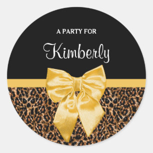 Stijlvolle luipaard Afdrukken Elegant Geel Bow en  Ronde Sticker