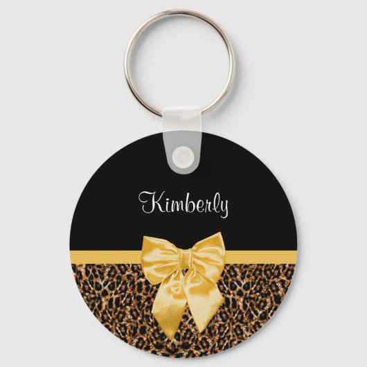 Stijlvolle luipaard Afdrukken Elegant Geel Bow en Sleutelhanger (Voorkant)