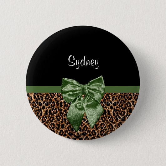 Stijlvolle luipaard Afdrukken Elegant Green Bow en Ronde Button 5,7 Cm (Voorkant)