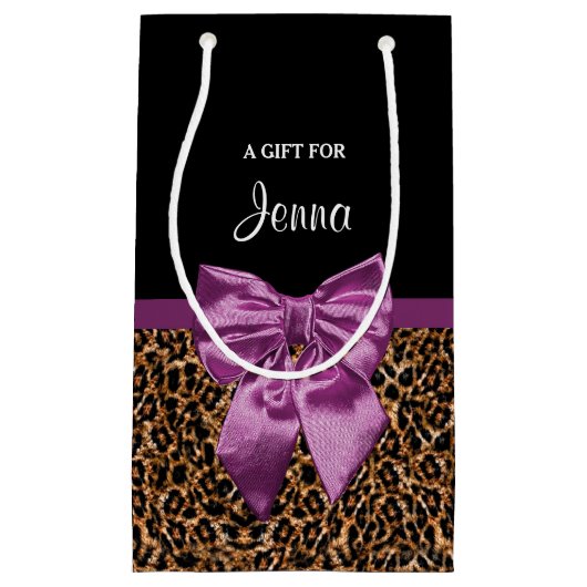 Stijlvolle luipaard Afdrukken Elegant Paars Bow en Klein Cadeauzakje (Voorkant)