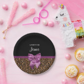 Stijlvolle luipaard Afdrukken Elegant Paars Bow en Papieren Bordje (Feest)