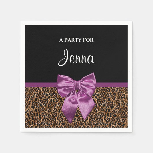 Stijlvolle luipaard Afdrukken Elegant Paars Bow en Servetten (Voorkant)