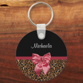 Stijlvolle luipaard Afdrukken Elegant Red Bow en n Sleutelhanger (Voorkant)