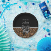 Stijlvolle luipaard Afdrukken Legant Black Bow-naa Papieren Bordje (Feest)