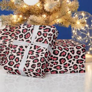 Stijlvolle luipaard dierenprint hot pink bord roze cadeaupapier