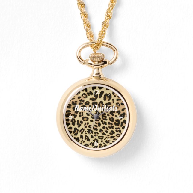 Stijlvolle Luipaard Dierenprint Monogram Horloge (Voorkant)