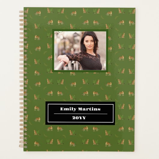 Stijlvolle luipaard dierlijke patroonnaam, groene  planner (Voorkant)