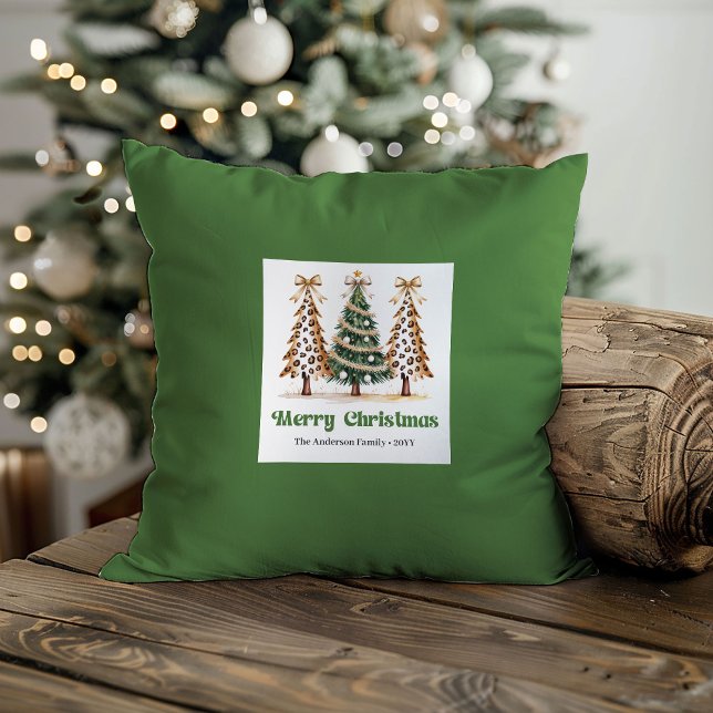 Stijlvolle Luipaard Kerst Vakantie Aangepaste Naam Kussen (Stylish Leopard Christmas Holiday Custom Name Pillow)