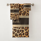 Stijlvolle Luipaard Patroon Bruin en Gouden Streep Bad Handdoek (Insitu)