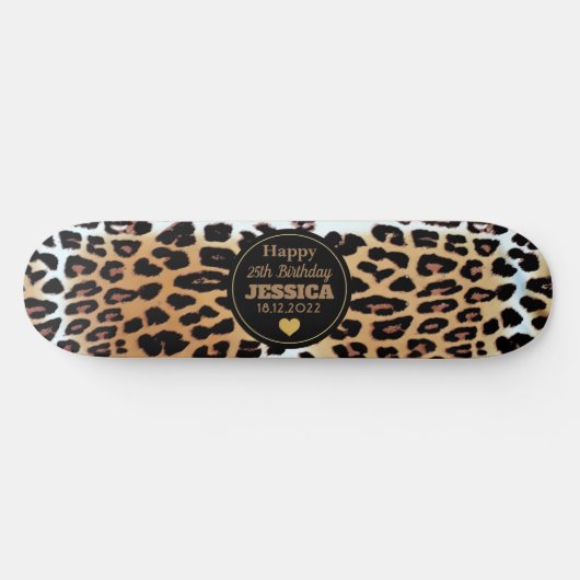 Stijlvolle luipaard print Happy 25th Birthday Cust Persoonlijk Skateboard (Horizontaal)