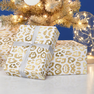 Stijlvolle luipaard print patroon goud folie en wi cadeaupapier