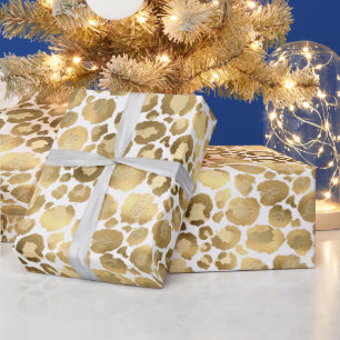 Stijlvolle luipaard print patroon goud folie wit c cadeaupapier