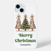 Stijlvolle luipaardprint kerstbomen gepersonalisee Case-Mate iPhone case (Achterkant)