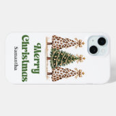 Stijlvolle luipaardprint kerstbomen gepersonalisee Case-Mate iPhone case (Achterkant (horizontaal))
