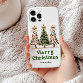 Stijlvolle luipaardprint kerstbomen gepersonalisee iPhone hoesje