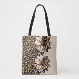 Stijlvolle Luipaardprint met Zonnebloem Detail Leg Tote Bag