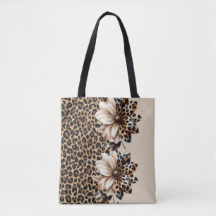 Stijlvolle Luipaardprint met Zonnebloem Detail Leg Tote Bag
