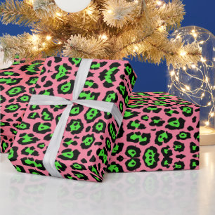 Stijlvolle luipaardprint neon groen roze trendy ch cadeaupapier