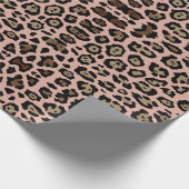Stijlvolle luipaardprint rook bruin en stoffig roz cadeaupapier (Hoek)