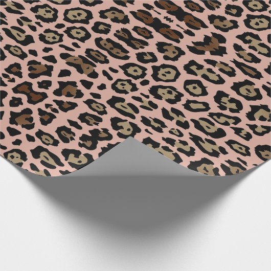 Stijlvolle luipaardprint rook bruin en stoffig roz cadeaupapier (Hoek)