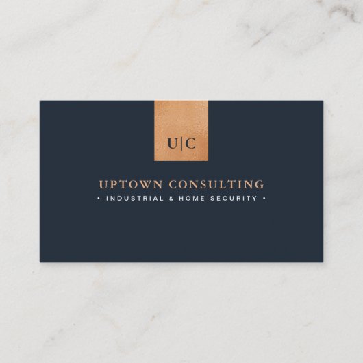 Stijlvolle luxe Faux Copper Folie & Blauw Visitekaartje (Voorkant)