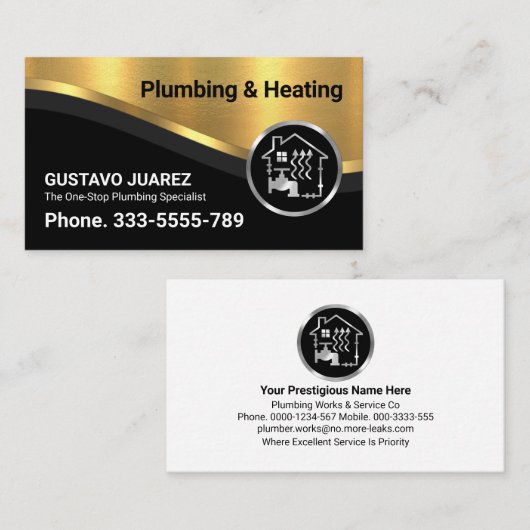 Stijlvolle luxe Gold Curve Wave Loodgieter Visitekaartje (Voorkant / Achterkant)