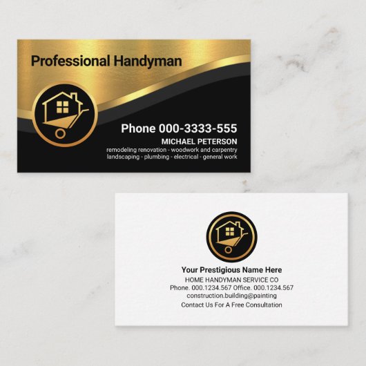 Stijlvolle luxe gouden curve golf Handyman Visitekaartje (Voorkant / Achterkant)