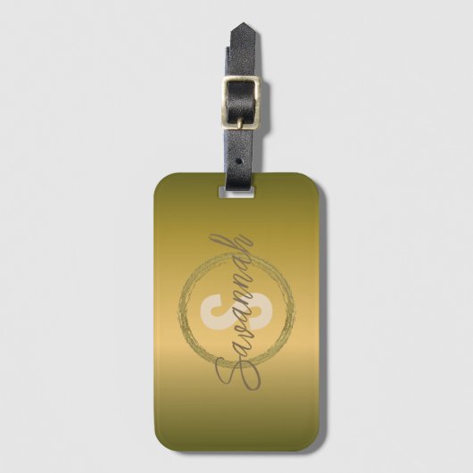 Stijlvolle Luxe Gouden Metallic Naam en Initiaal Bagagelabel (Voorkant (verticaal))