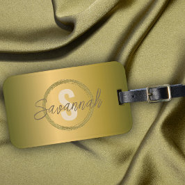 Stijlvolle Luxe Gouden Metallic Naam en Initiaal Bagagelabel