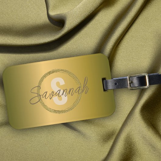 Stijlvolle Luxe Gouden Metallic Naam en Initiaal Bagagelabel