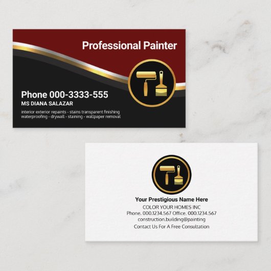 Stijlvolle luxe metalen golven schilder visitekaartje (Voorkant / Achterkant)