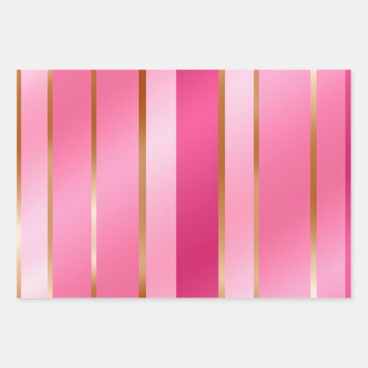Stijlvolle luxe roze en gouden gestreepte inpakpapier vel (Voorkant 3)