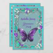 stijlvolle luxe turquoise paarse vlinders modern kaart (Voorkant / Achterkant)