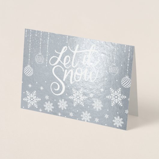 Stijlvolle luxe zilver laat het sneeuwKerstmis Folie Kaarten (Voorkant)