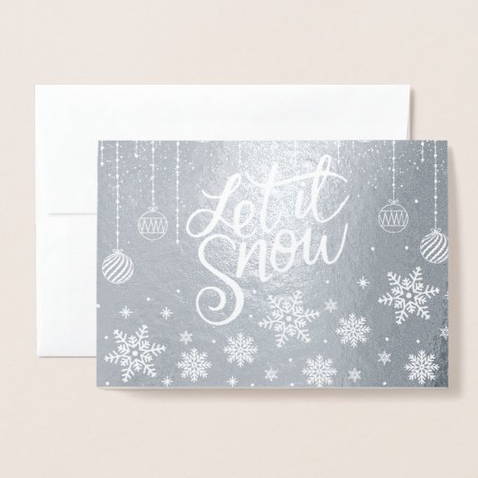 Stijlvolle luxe zilver laat het sneeuwKerstmis Folie Kaarten (Voorkant met envelop)