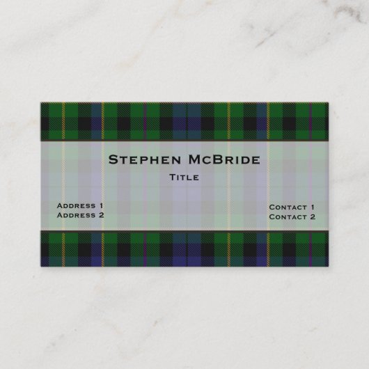 Stijlvolle MacBride Clan Tartan Aangepast Visitekaartje (Voorkant)