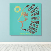 Stijlvolle Machu_Picchu Tekening op Blauwgroen Canvas Afdruk (Insitu (Houten vloer))