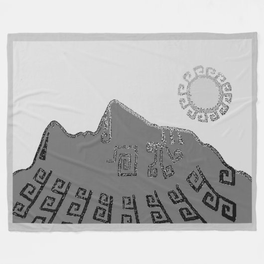 Stijlvolle Machu Picchu Tekening op Silver Grey Fl Fleece Deken (Voorkant (Horizontaal))