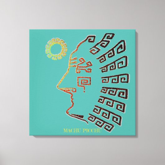 Stijlvolle Machu_Picchu tekening op turquoise Canvas Afdruk (Voorkant)