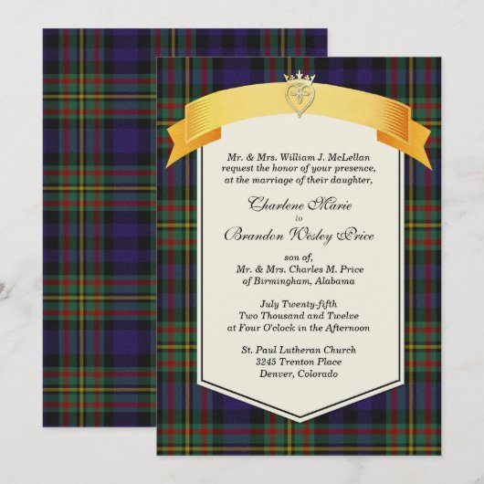 Stijlvolle MacLellan Tartan Pset Custom Wedding Kaart (Voorkant / Achterkant)