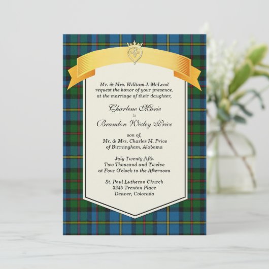 Stijlvolle MacLeod Tartan Plaid Aangepaste Bruilof Kaart (Staand voorkant)