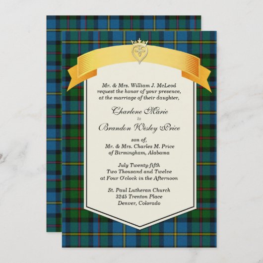 Stijlvolle MacLeod Tartan Plaid Aangepaste Bruilof Kaart (Voorkant / Achterkant)