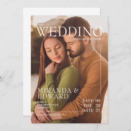 Stijlvolle Magazine Hoesje Fotobruiloft Save The Date (Voorkant / Achterkant)