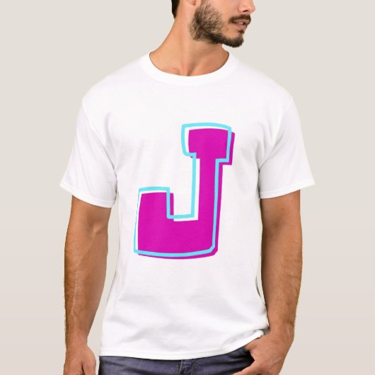 Stijlvolle Magenta en Blauwgroen letter J T-shirt (Voorkant)