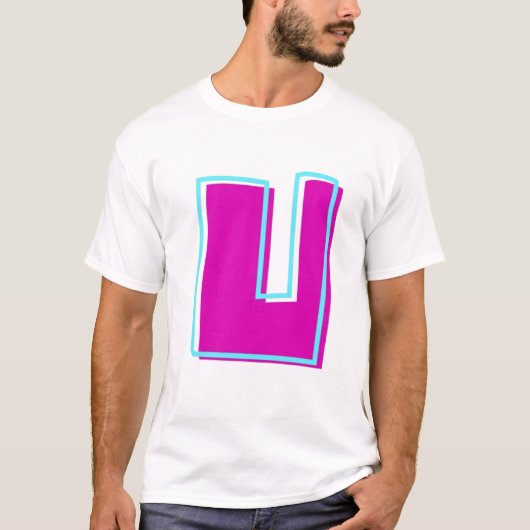 Stijlvolle Magenta en Blauwgroen letter U T-shirt (Voorkant)