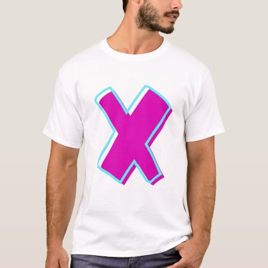 Stijlvolle Magenta en Blauwgroen letter X T-shirt (Voorkant)