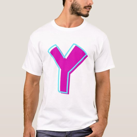 Stijlvolle Magenta en Blauwgroen letter Y T-shirt (Voorkant)